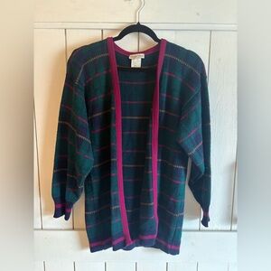 Vintage Colorful Striped Open-Front Cardigan